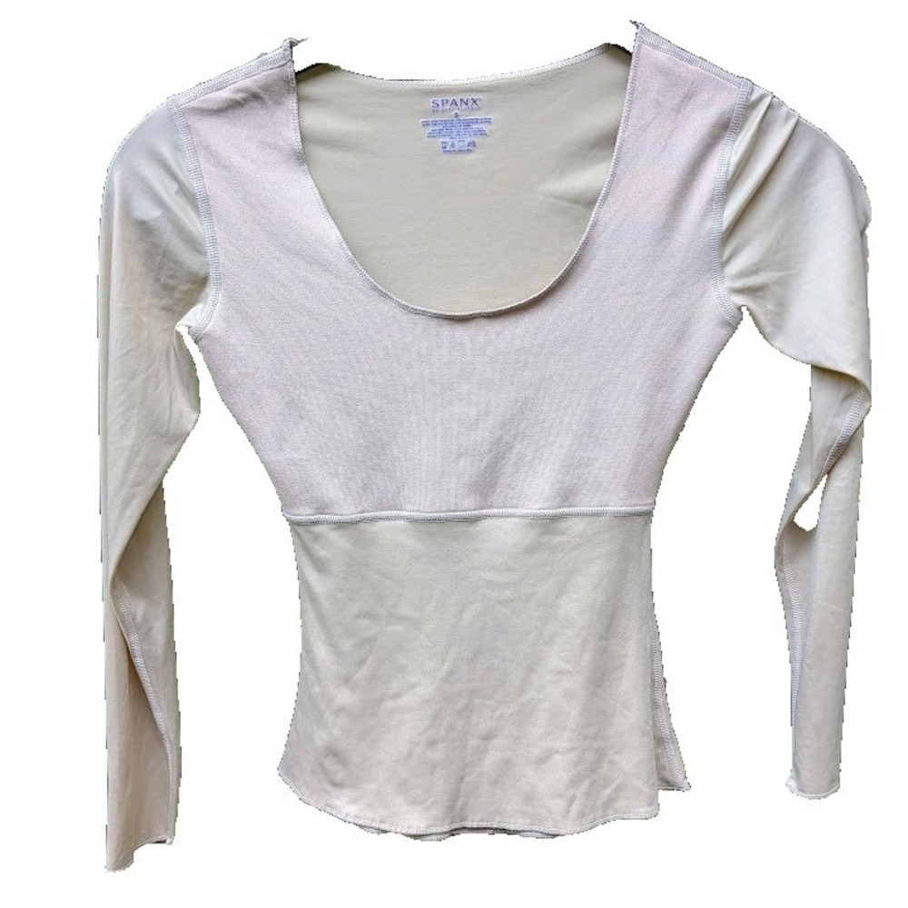 Spanx Shaping Top S Long Sleeve Beige Babydoll Smoothing Under Layer Basic